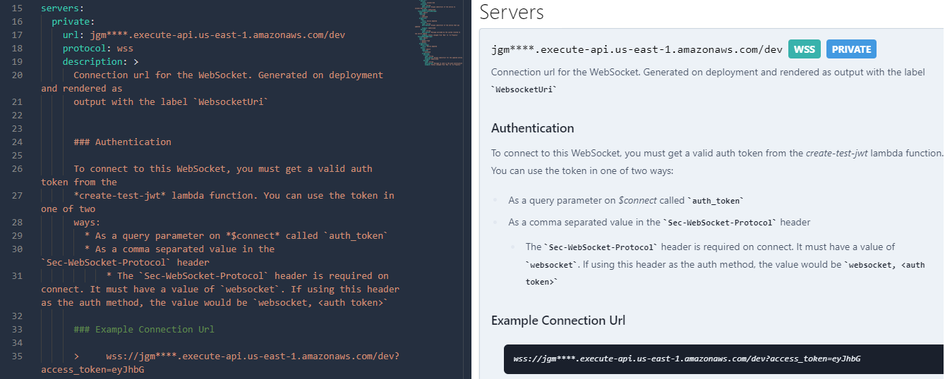 Describing the connection url, protocol, and authentication method